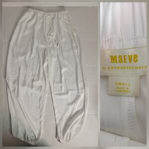 Maeve x Anthropologie Parachute Pants Sz S Ivory Silky Balloon OB1862056